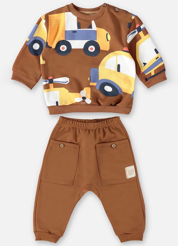 Up Baby - Conjunto Blusão e Calça Bebê Menino Marrom
