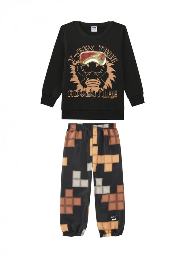 Marlan - Conjunto Blusão e Calça Color Tetris Preto