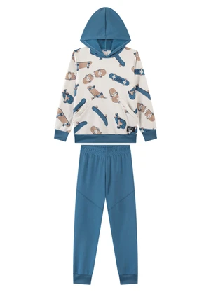Marlan - Conjunto Blusão e Calça em Malha Newtech Azul - MARLAN