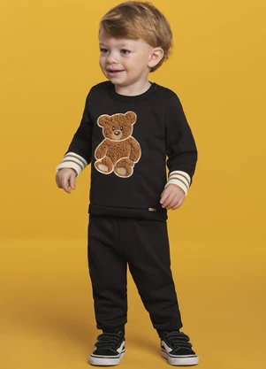 Ioluig - Conjunto Blusão e Calça em Malha Tricot Preto - IOLUIG