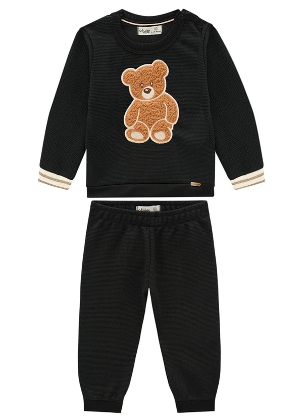 Ioluig - Conjunto Blusão e Calça em Malha Tricot Preto 2