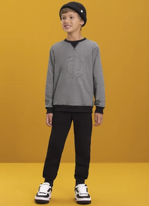 Ioluig - Conjunto Blusão e Calça em Molecotton Preto - IOLUIG