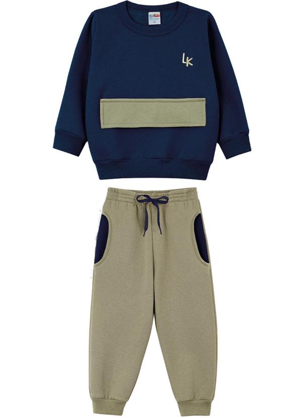 Lik Kids - Conjunto Blusão e Calça em Moletom 2 Cabos Azul