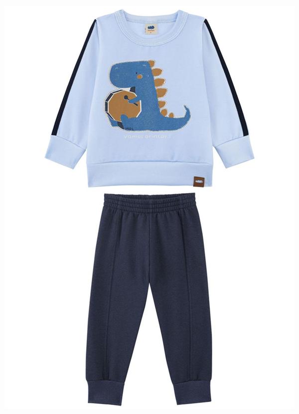 Marlan - Conjunto Blusão e Calça em Moletom Felpado Azul