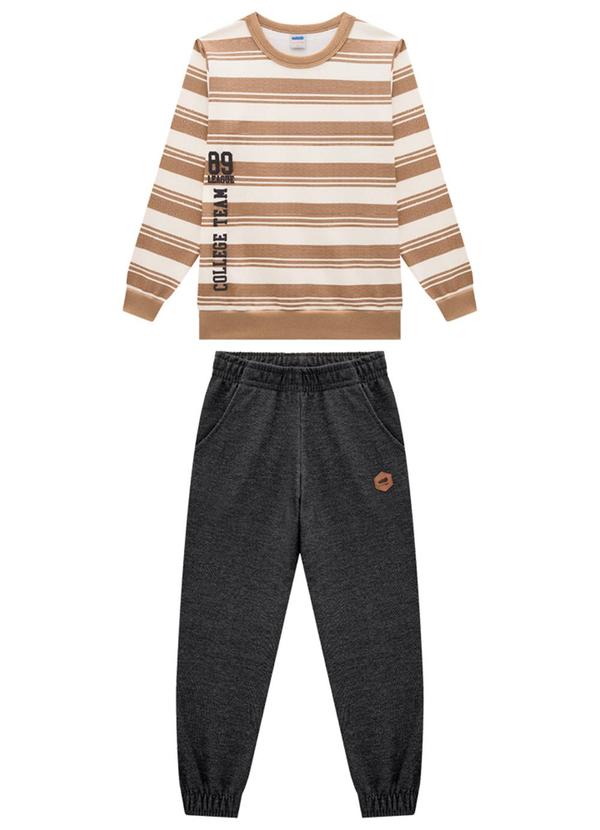 Marlan - Conjunto Blusão e Calça em Moletom Jeans Marrom