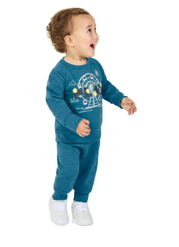Marlan - Conjunto Blusão e Calça em Moletom Jet Azul