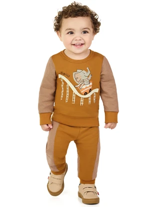 Marlan - Conjunto Blusão e Calça em Moletom Marrom - MARLAN