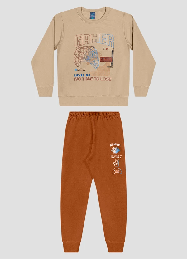 Reirex - Conjunto Blusão e Calça Jogger Bege