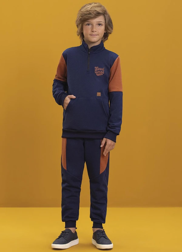 Ioluig - Conjunto Blusão e Calça Malha Tricot Azul