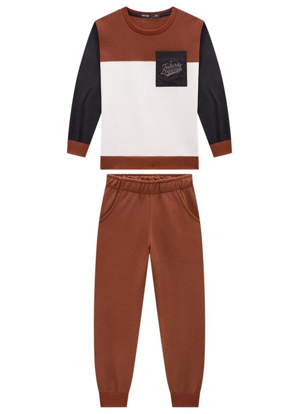 Ioluig - Conjunto Blusão e Calça Malha Tricot Marrom