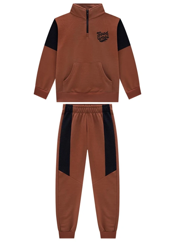 Ioluig - Conjunto Blusão e Calça Malha Tricot Marrom