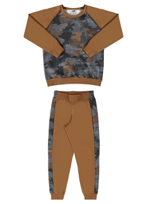 Marlan - Conjunto Blusão e Calça Moletom Camuflado Cinza - MARLAN