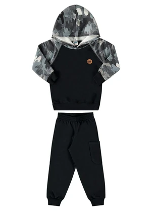 Marlan - Conjunto Blusão e Calça Moletom Camuflado Preto - MARLAN