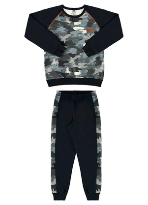 Marlan - Conjunto Blusão e Calça Moletom Camuflado Preto - MARLAN