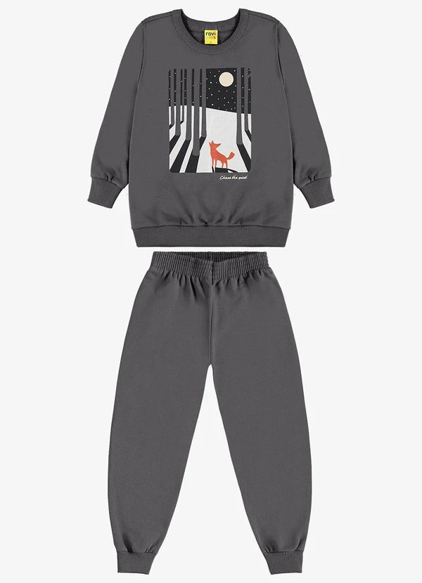 Rovi Kids - Conjunto Blusão e Calça Moletom Cinza