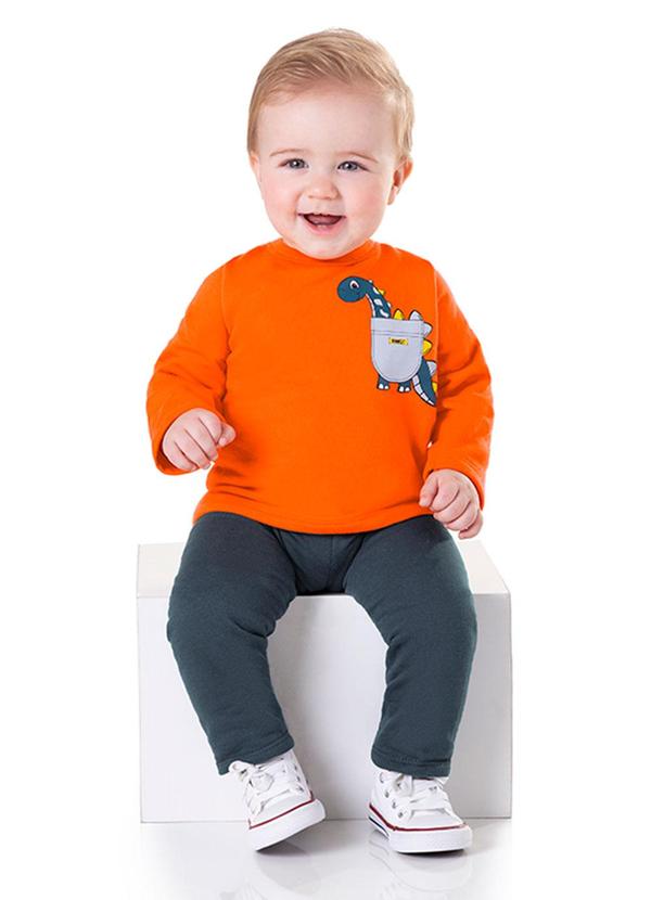 Marlan - Conjunto Blusão e Calça Moletom Dino Laranja