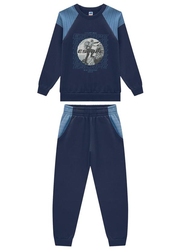 Marlan - Conjunto Blusão e Calça Moletom Listra Azul