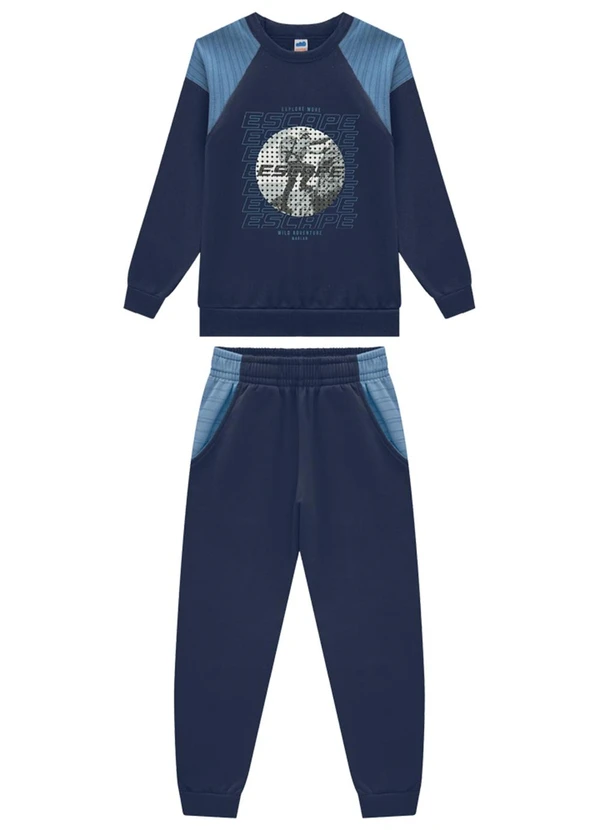 Marlan - Conjunto Blusão e Calça Moletom Listra Azul