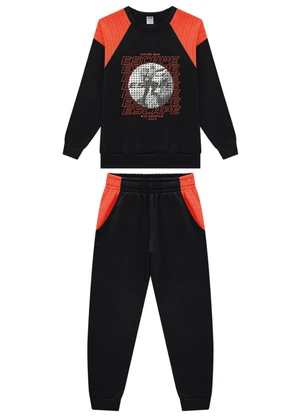 Marlan - Conjunto Blusão e Calça Moletom Listra Preto - MARLAN