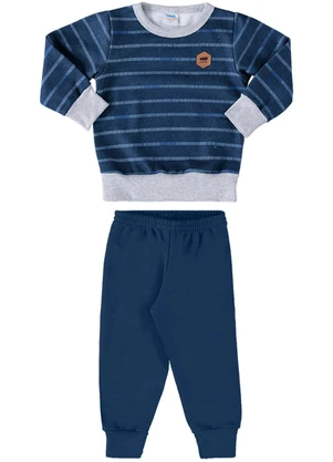 Marlan - Conjunto Blusão e Calça Moletom Listras Azul - MARLAN