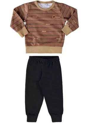 Marlan - Conjunto Blusão e Calça Moletom Listras Marrom - MARLAN