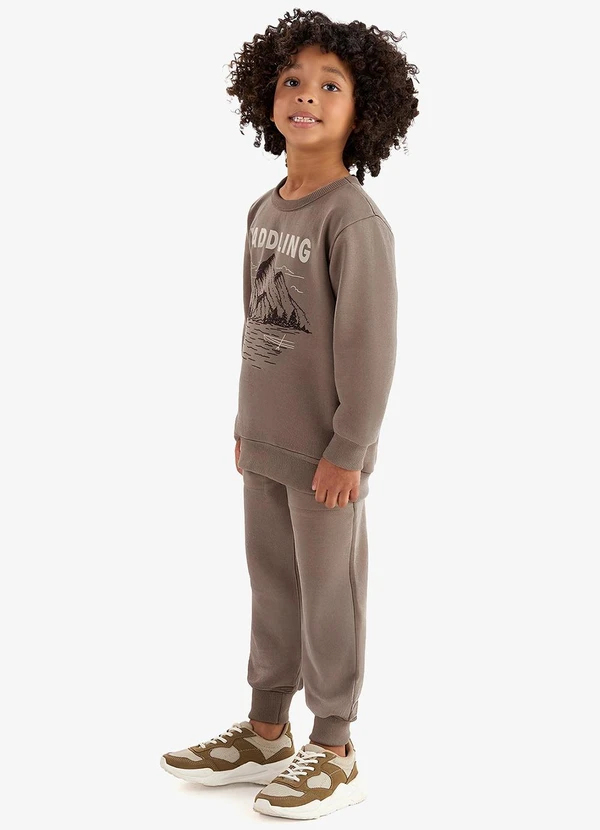 Rovi Kids - Conjunto Blusão e Calça Moletom Marrom 3