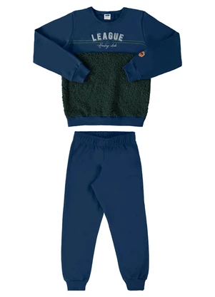 Marlan - Conjunto Blusão e Calça Moletom Pelo Sherpa Azul - MARLAN