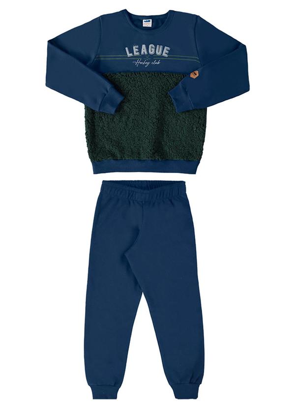 Marlan - Conjunto Blusão e Calça Moletom Pelo Sherpa Azul