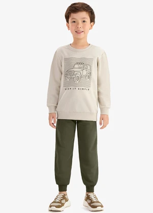 Rovi Kids - Conjunto Blusão e Calça Moletom Sarjado Bege - ROVI KIDS