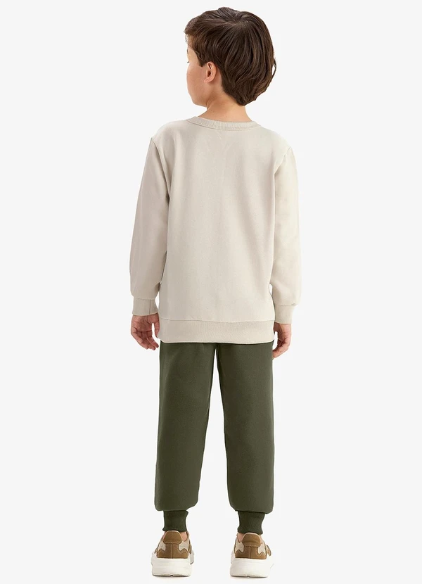 Rovi Kids - Conjunto Blusão e Calça Moletom Sarjado Bege 2