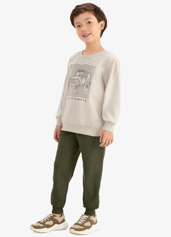 Rovi Kids - Conjunto Blusão e Calça Moletom Sarjado Bege 3