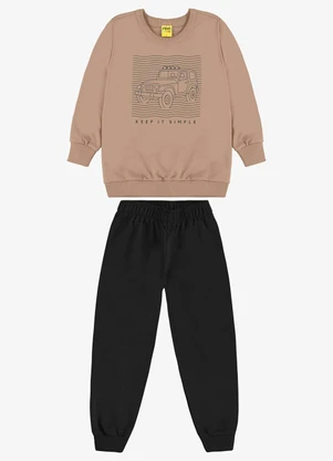 Rovi Kids - Conjunto Blusão e Calça Moletom Sarjado Marrom - ROVI KIDS