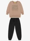 Rovi Kids - Conjunto Blusão e Calça Moletom Sarjado Bege - variação: Marrom