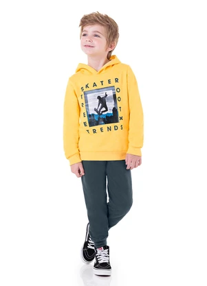 Marlan - Conjunto Blusão e Calça Moletom Skater Amarelo - MARLAN