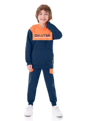 Marlan - Conjunto Blusão e Calça Moletom Skater Laranja - MARLAN