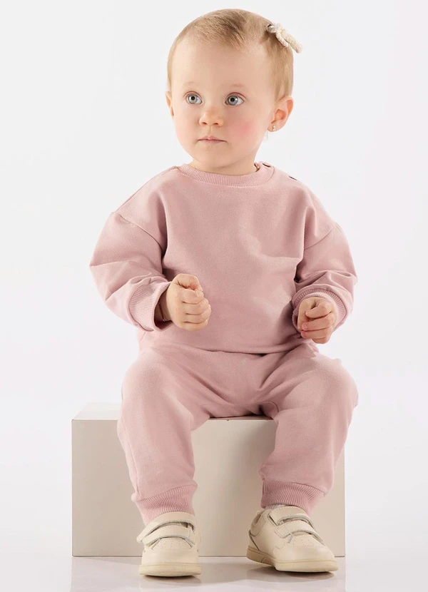 Up Baby - Conjunto Blusão e Calça Nature Rosa