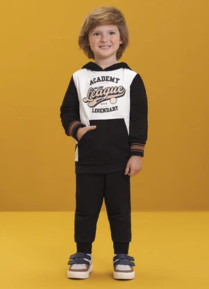 Ioluig - Conjunto Blusão em Moletom Três Cabos Preto - IOLUIG