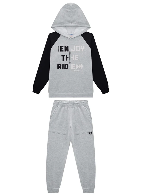 Marlan - Conjunto Blusão Enjoy e Calça em Moletom Cinza