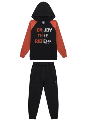 Marlan - Conjunto Blusão Enjoy e Calça em Moletom Preto - MARLAN