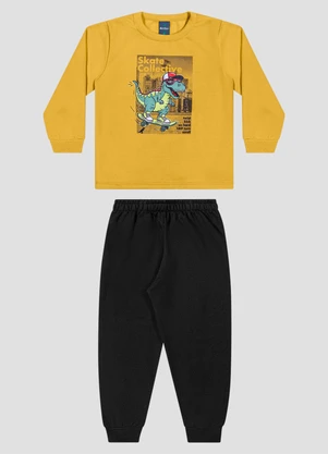 Reirex - Conjunto Blusão Estampa Dino e Calça Amarelo - REIREX