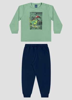 Reirex - Conjunto Blusão Estampa Dino e Calça Verde - REIREX