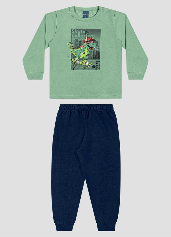 Reirex - Conjunto Blusão Estampa Dino e Calça Verde