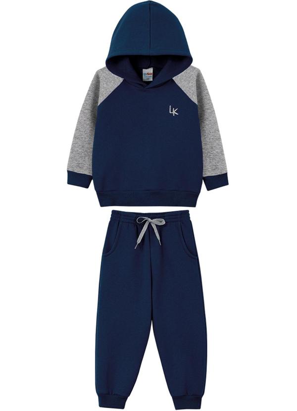 Lik Kids - Conjunto Blusão Raglan com Capuz e Calça Azul