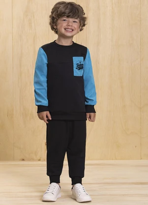 Ioluig - Conjunto Blusão Suede e Calça Malha Tricot Preto - IOLUIG