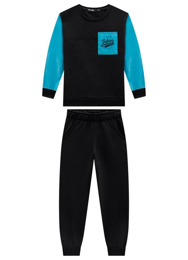 Ioluig - Conjunto Blusão Suede e Calça Malha Tricot Preto 2