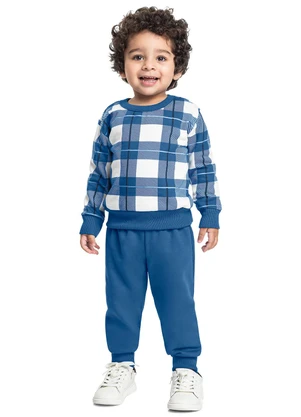 Bee Loop - Conjunto Blusão Xadrez Calça Azul - BEE LOOP