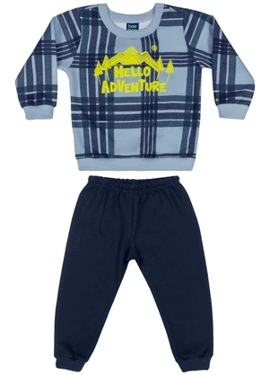 Bee Loop - Conjunto Blusão Xadrez e Calça Bebê Azul - BEE LOOP