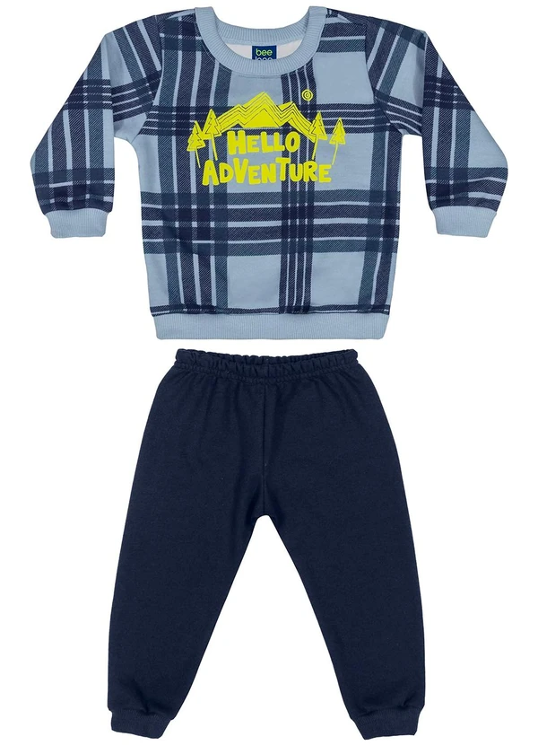 Bee Loop - Conjunto Blusão Xadrez e Calça Bebê Azul