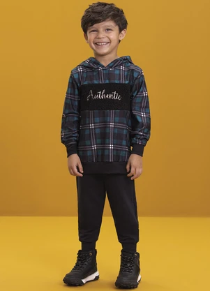 Ioluig - Conjunto Blusão Xadrez e Calça Moletom Marrom - IOLUIG