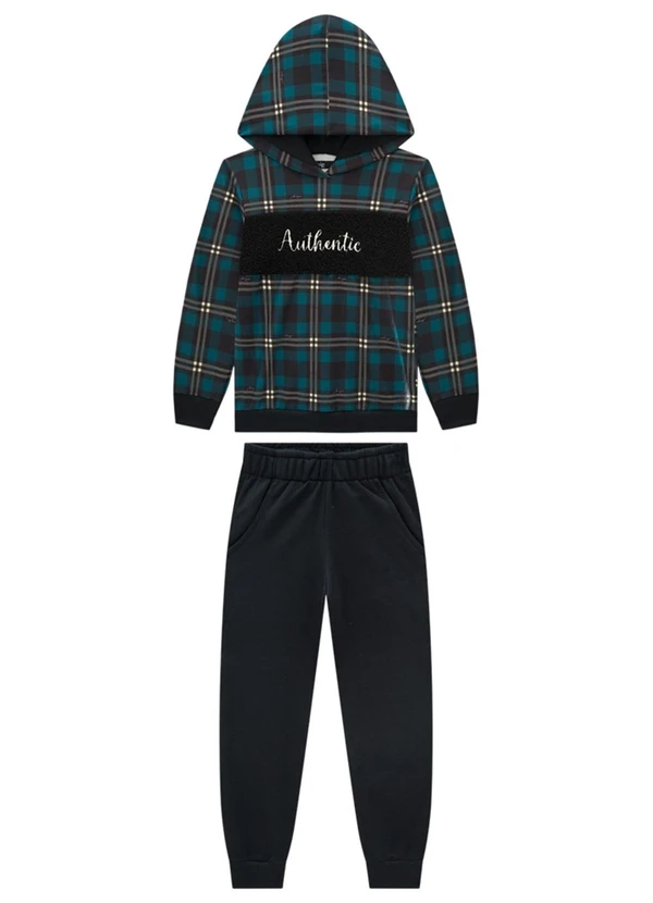 Ioluig - Conjunto Blusão Xadrez e Calça Moletom Verde 1